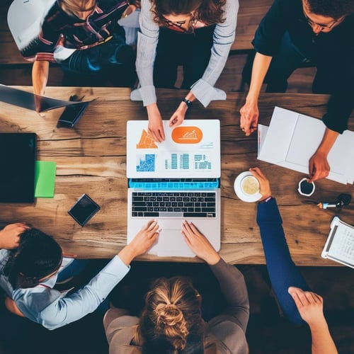 different types of marketing content being worked on by a team