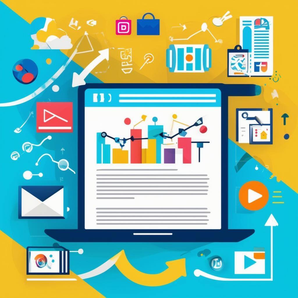 The image features a vibrant digital collage representing various types of content marketing