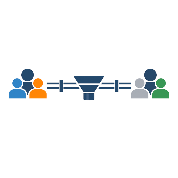 Clean diagram showing two teams connected by a shared pipeline, representing sales and marketing alignment