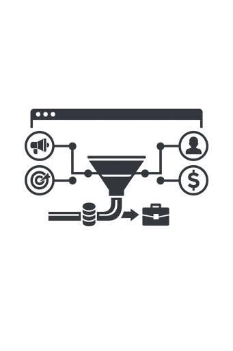 Clean CRM dashboard icon showing unified sales and marketing pipeline