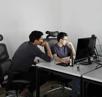 Professional content creation workspace with clean design elements and marketing materials